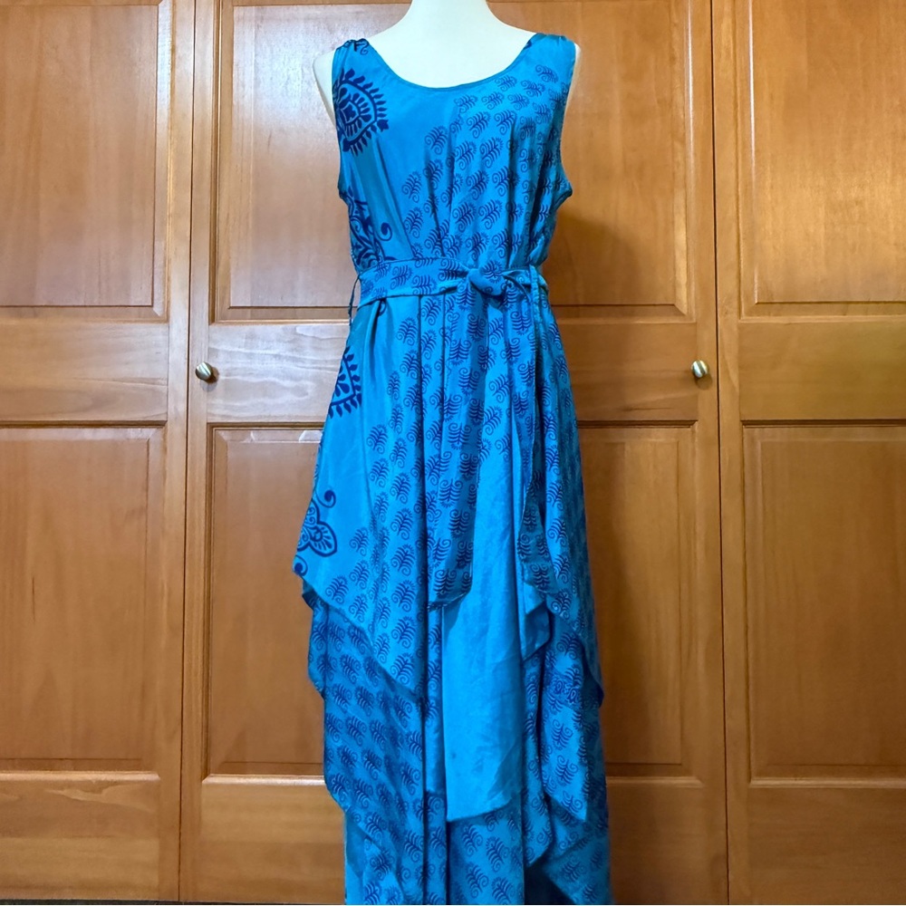 Made in India Silk Blend Blue Sleeveless Maxi Dress